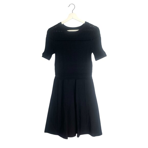 Zara Black Open Knit A-Line Dress Size Medium Cocktail Edgy Dark Academia - Picture 3 of 16